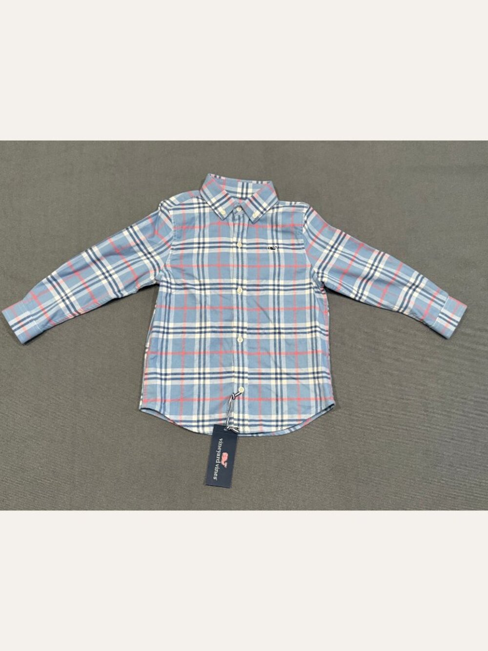 Vineyard Vines Boys 4T Blue Plaid Cotton Button Down Shirt NWT